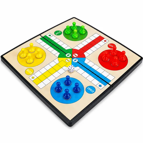 Juego de Ludo con tablero magnético y 16 fichas rojas azules verdes y amarillas