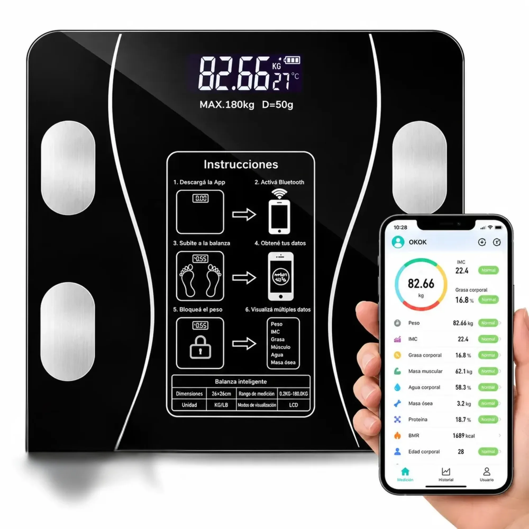 Balanza Digital Bluetooth 180kg